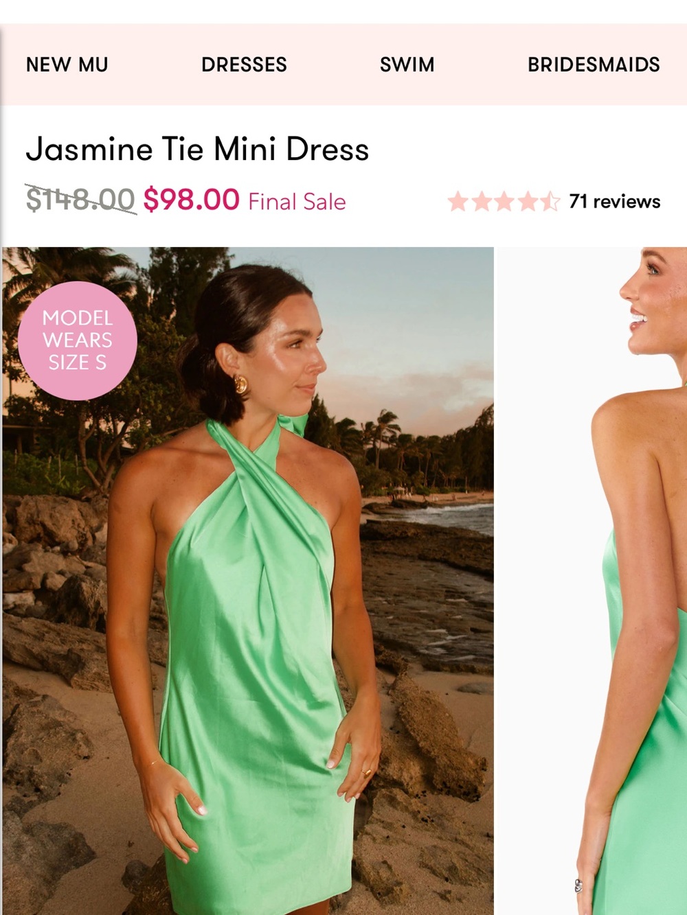 Show Me Your MUMU Mint Green Satin Halter Mini Dress - Picture 3 of 8